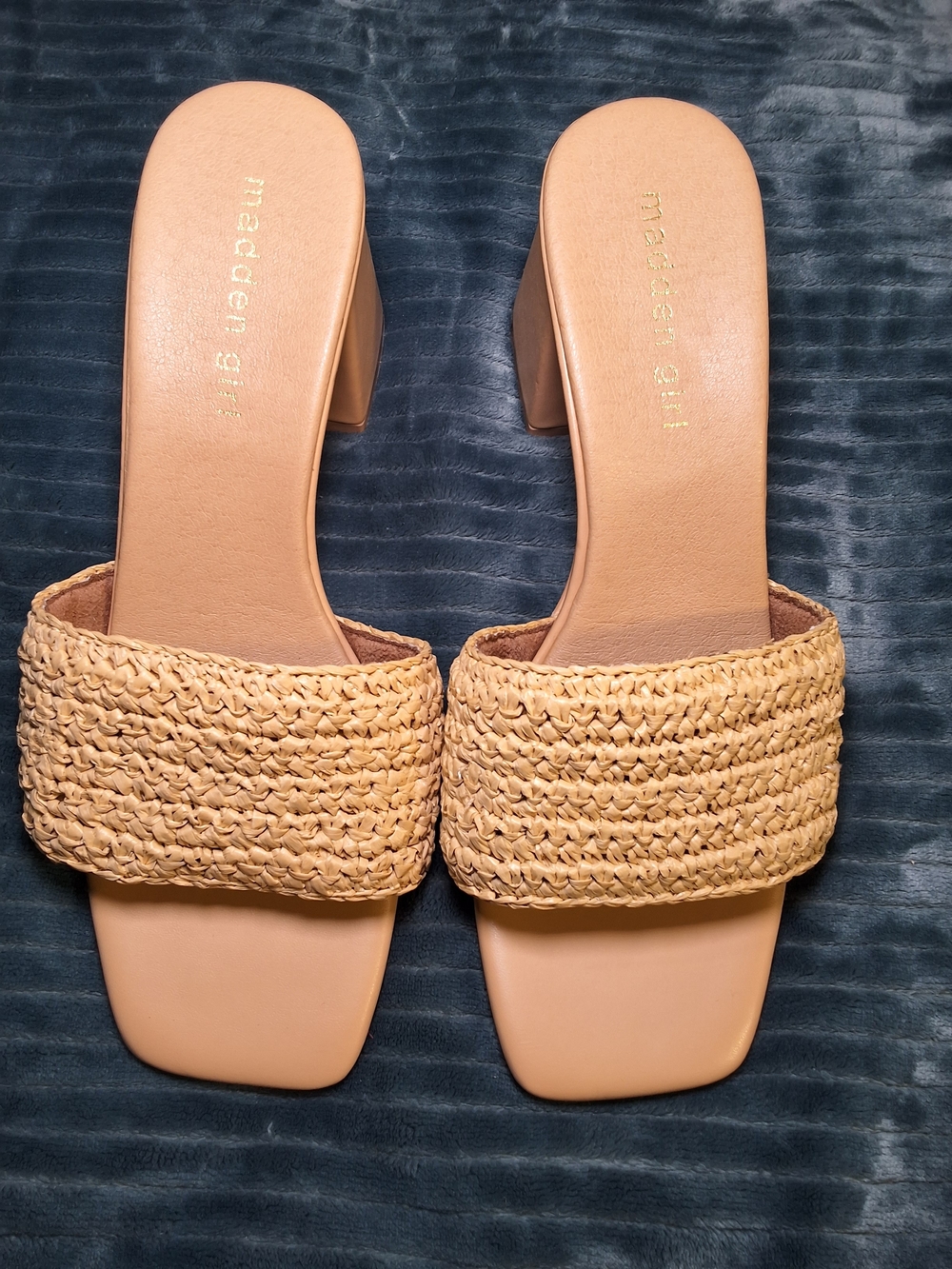 Madden Girl Raffia Block Heel Slides Tan Size 7.5